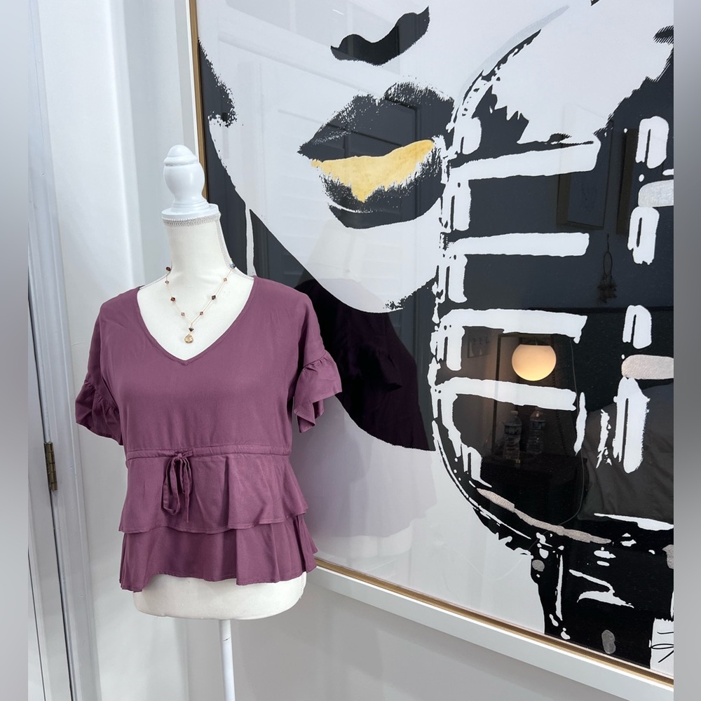 Sim & San Mauve Babydoll Tiered Waist Top, Size L